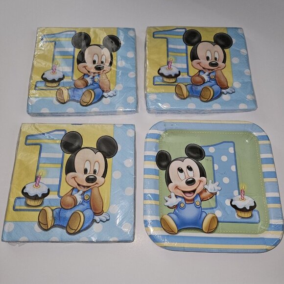 Plates Napkins Lot Disney Baby Mickey Mouse 1st Birthday Party Decor SEALED READ - Picture 1 of 11